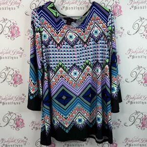 Hayley Matthew’s long sleeve flowy Aztec Vibrant Geometric Women's Blouse